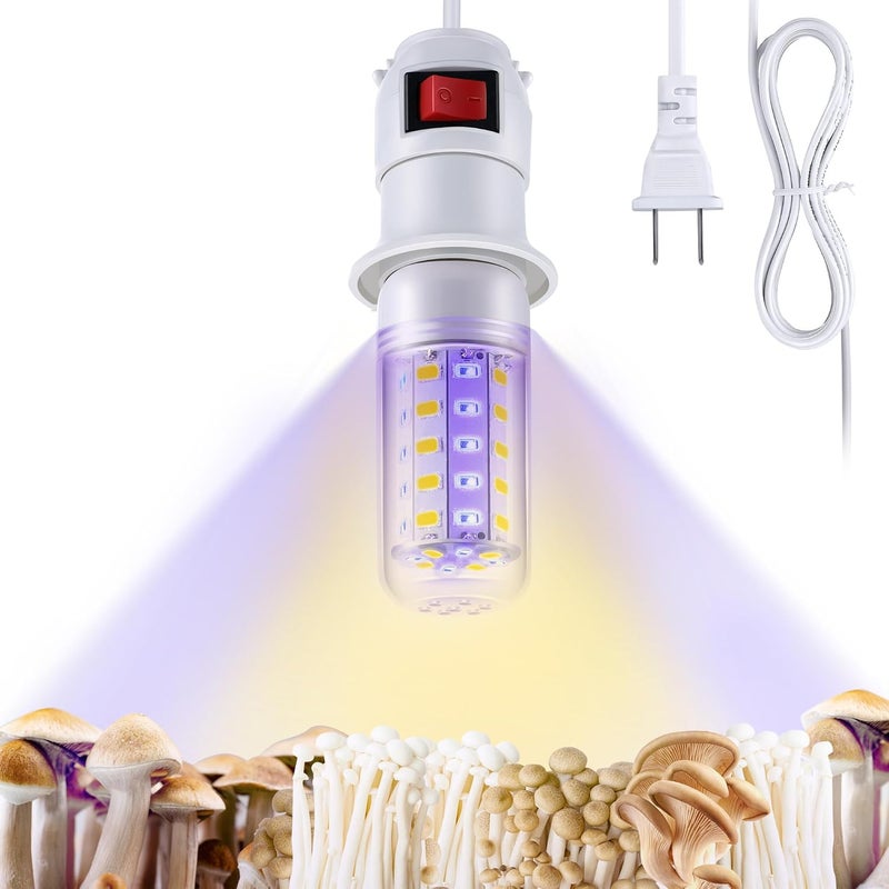 Meonum 1 Pack LED Mushroom Grow Light, Dual Spectrum Grow Light with 4.9 ft Extension Cord, 360° Hanging Mushroom Growing Lamp with White Blue LEDs for Indoor Plants - Image 1